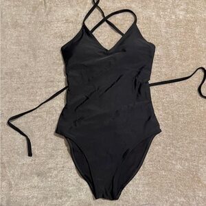 Aerie Black One-Piece Swimsuit with Crossed Straps